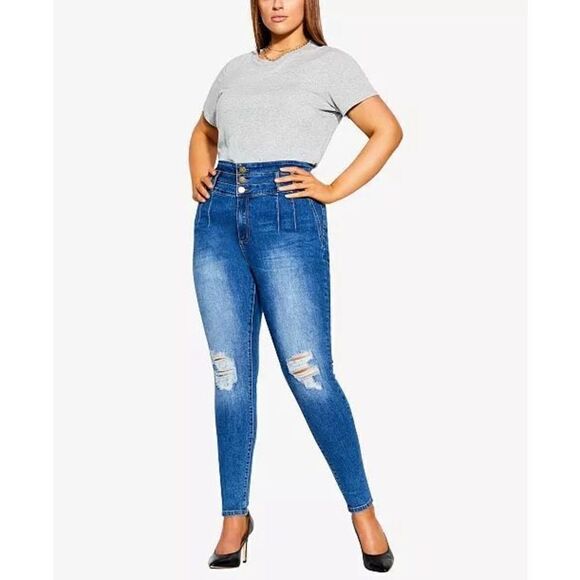 CITY CHIC NWT Trendy Plus Size Asha Bailey Skinny Jeans 22S - Picture 1 of 6